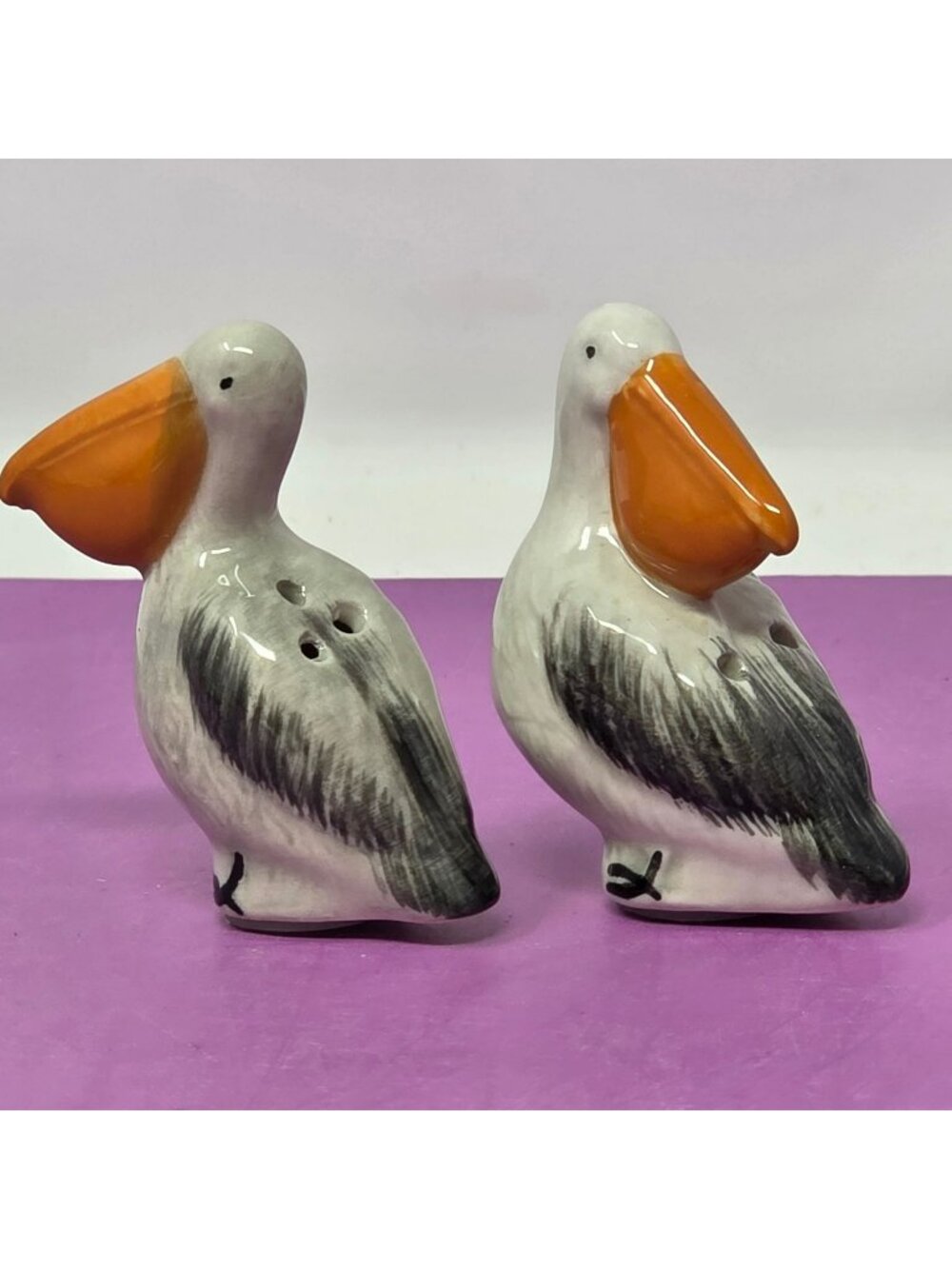 Hand-Painted Pelican Ceramic Salt & Pepper Shakers - Coastal Decor